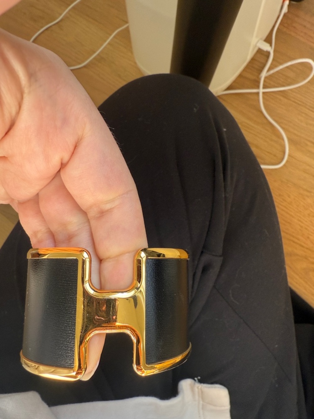 Hermes Black and Gold Olympe cuff bracelet - Picture 3 of 8
